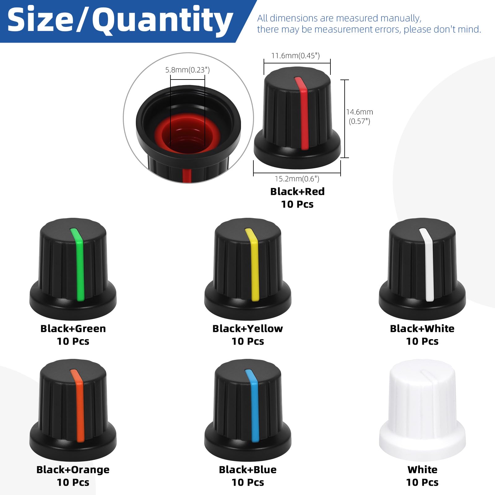 GLARKS 70pcs 5.8mm 7 Colors Potentiometer Control Knobs Kit, Rotary Knob, Volume Control Knob Encoder - Image 2