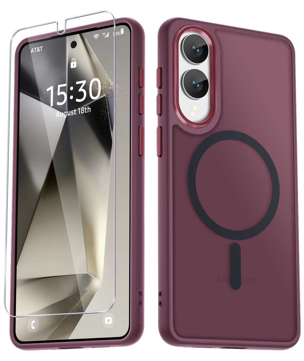 YENAPOON for Samsung Galaxy S25 Edge Case, Matte Magnetic Case, Wine Red | Fit for Magsafe, Screen Protector Included, Translucent Frosted Slim Shockproof Protective Phone Cover