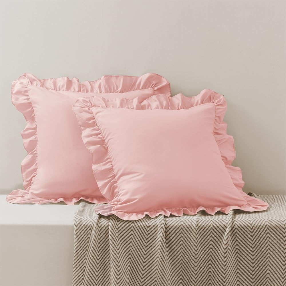 Photo 1 of Decorative Pillow Covers 20''x20'', Microfiber Pink Pillowcovers Set of 2, Soft Breathable and Non Shrinking Ruffled Pillow Shams for Sofa Bedroom Car Decoration etc