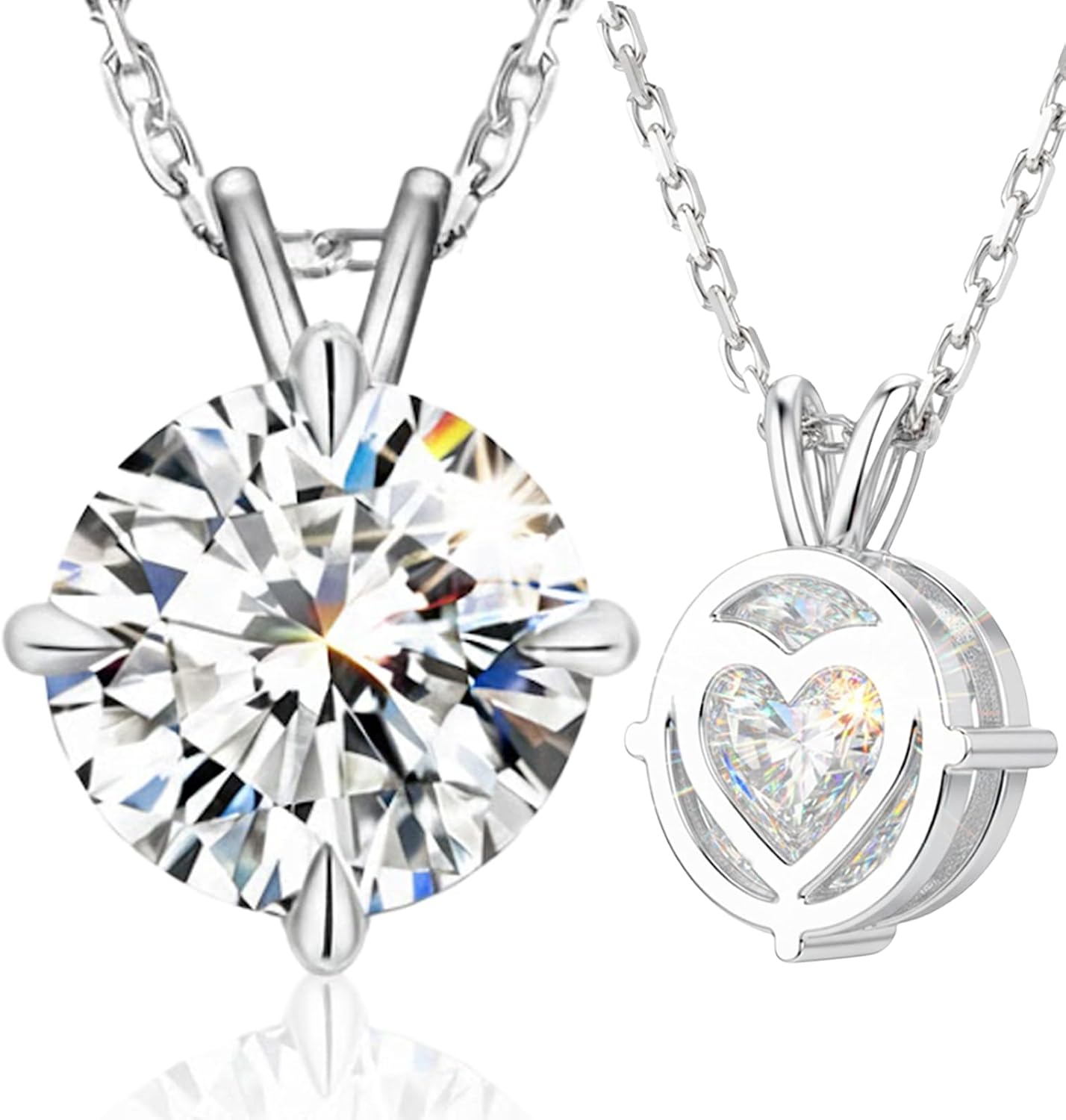 Moissanite Solitaire Pendant Necklace for Women, 1CT/2CT/3CT/4CT D Color VVS1 Clarity, 18+2 inch Adjustable Sterling Silver Chain, 14K White Gold Plated, Gift for Wife Mom Birthday Anniversary Valentines Christmas
