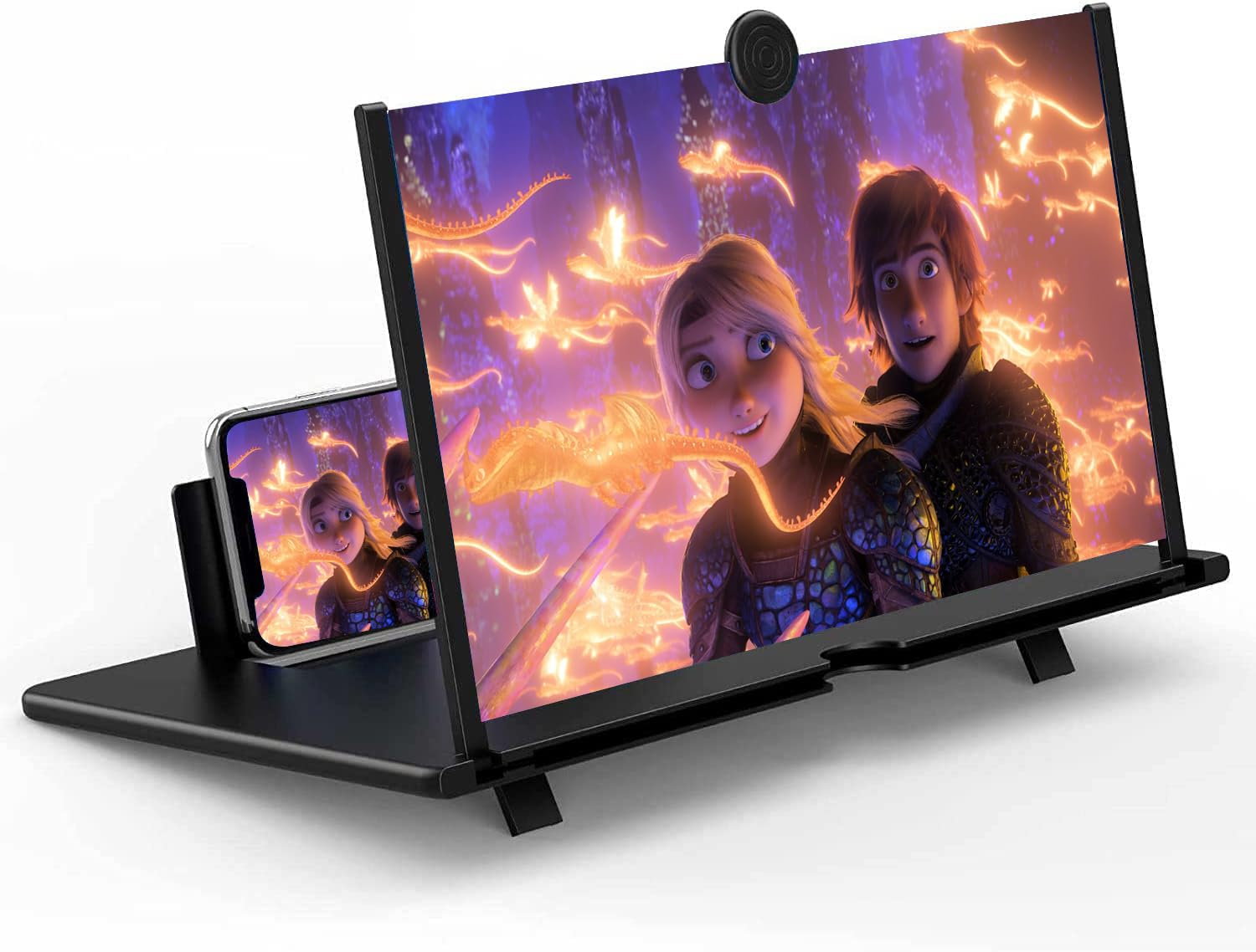 12" Screen Magnifier for Cell Phone – 3D HD Magnifing Screen Enlarger Projector for Movies Videos and Gaming – Foldable Phone Stand Holder with Screen Amplifier–Compatible with All Smartphones