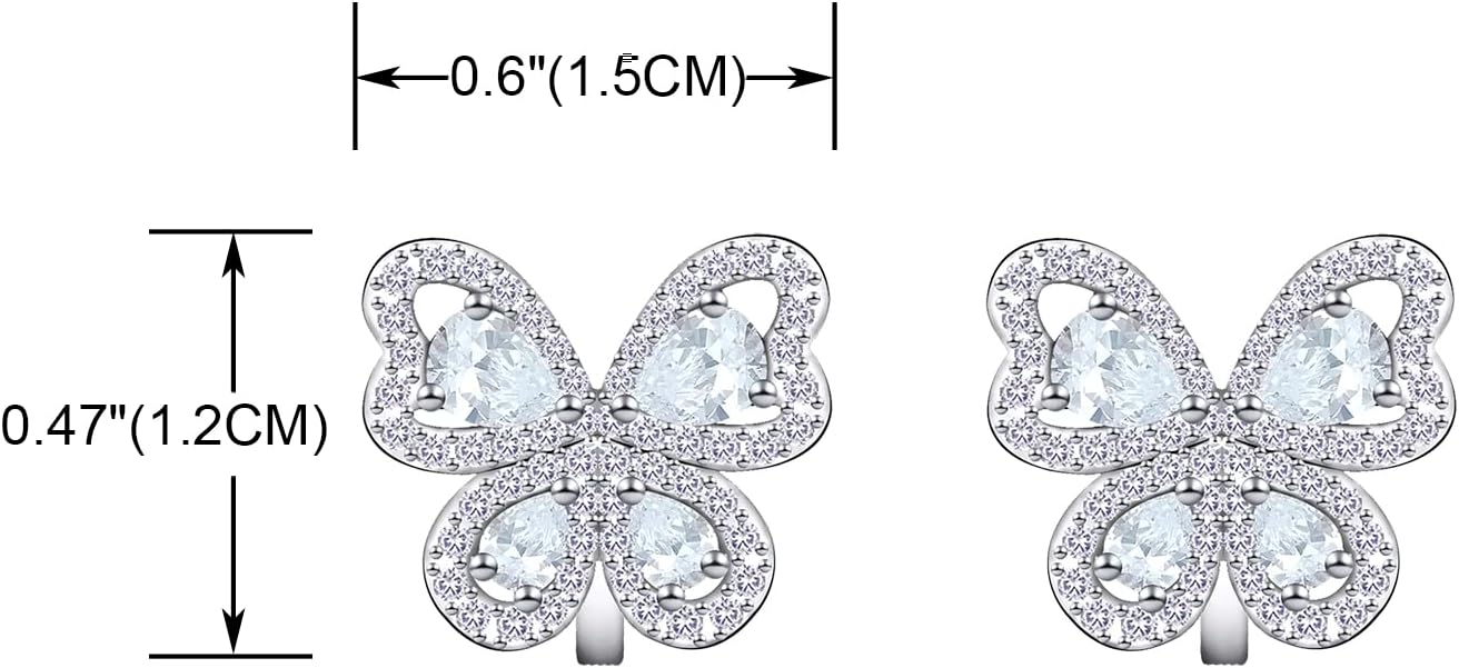 YOQUCOL Butterfly shape Cubic Zirconia Crystal Clip On Earrings Non Pierced Silver Stud for Women