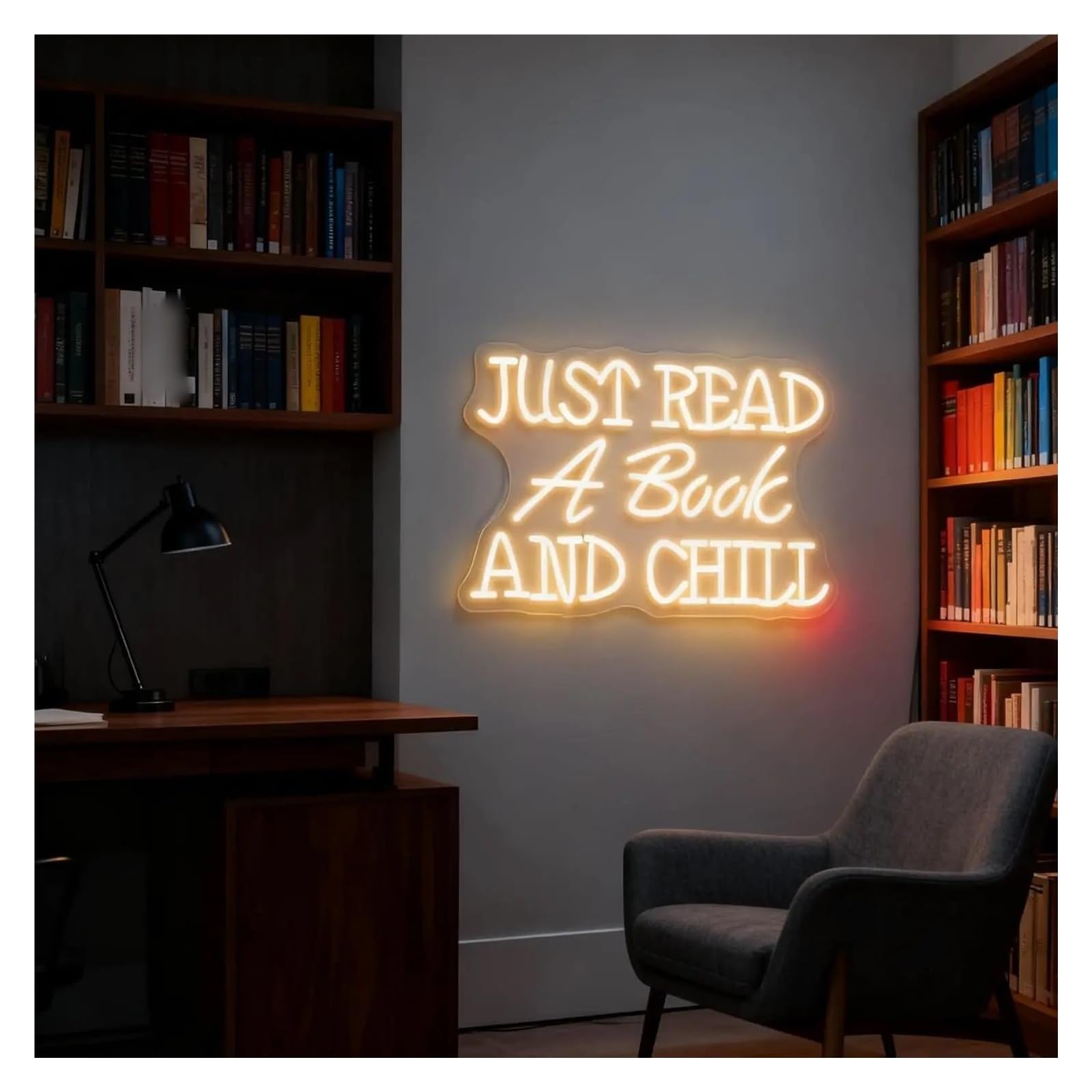 Luces de neón Just Read A Book And Chill Letrero De Neón Luz LED Regulable Para Librería Estudio Ambiente Dormitorio Café Decoración De Pared 17.72inx11.42in