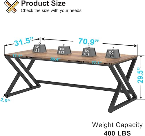 Miniatura 2 de HSH Escritorio largo rústico para computadora, mesa de oficina industrial grande de metal de madera, estación de estudio de trabajo de escritura,