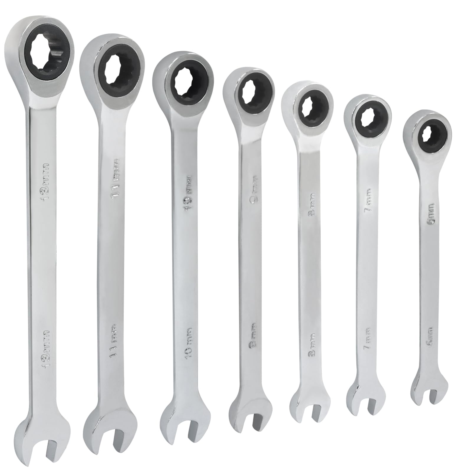 7 Pcs Metric Ratchet Wrench Set, 6/7/8/9/10/11/13mm 72-Tooth