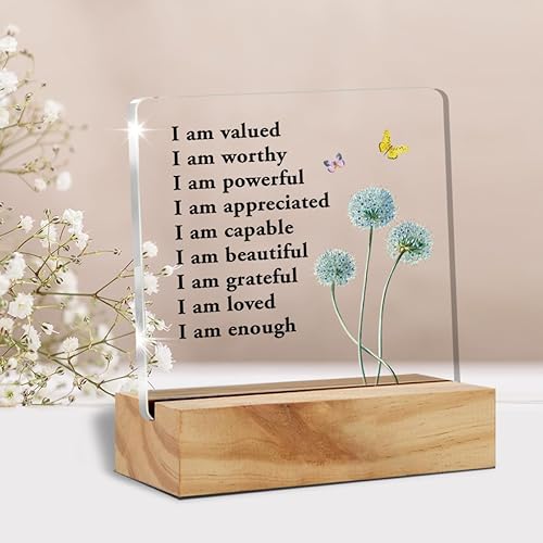 Miniatura 5 de Regalos inspiradores para mujeres y hombres, regalos de salud mental, autoafirmaciones, letrero de acrílico transparente con soporte de madera,