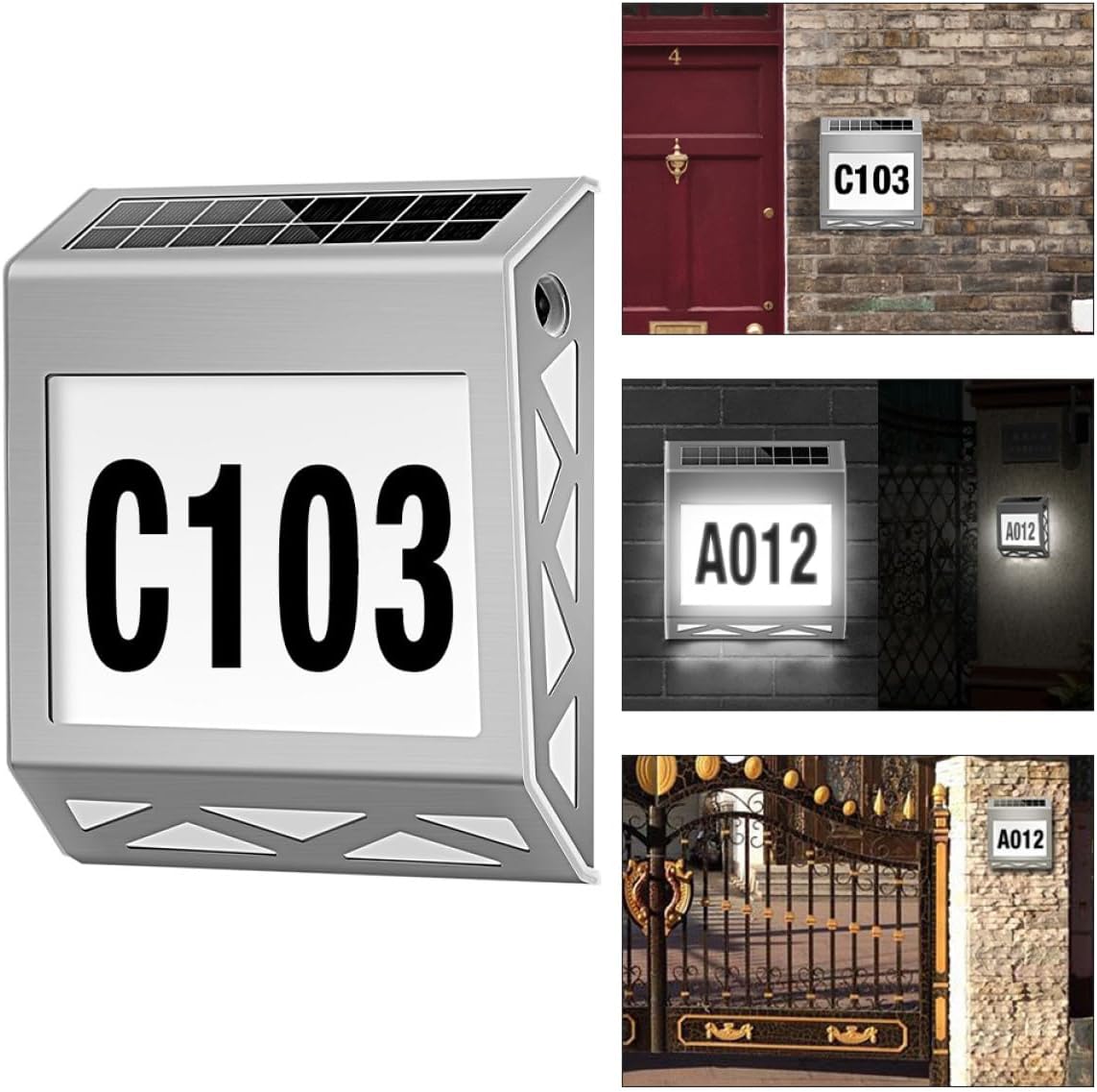 Solar House Number Light Stainless Steel Solar Door Number Lamp LED Address Sign for Home Patio Garden