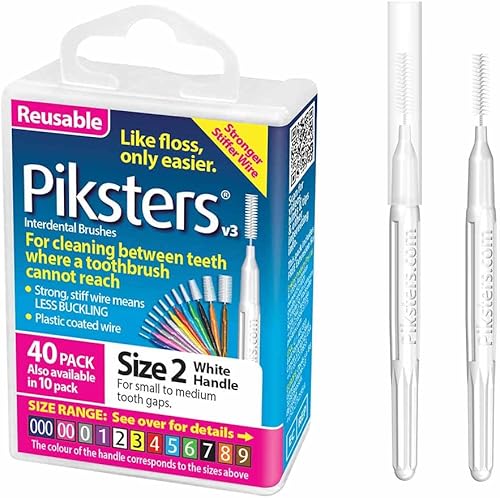 Miniatura 11 de Piksters Cepillos interdentales, 40 unidades, tamaño 00, cepillo interdental para dientes para espacios extremadamente estrechos, cerdas suaves
