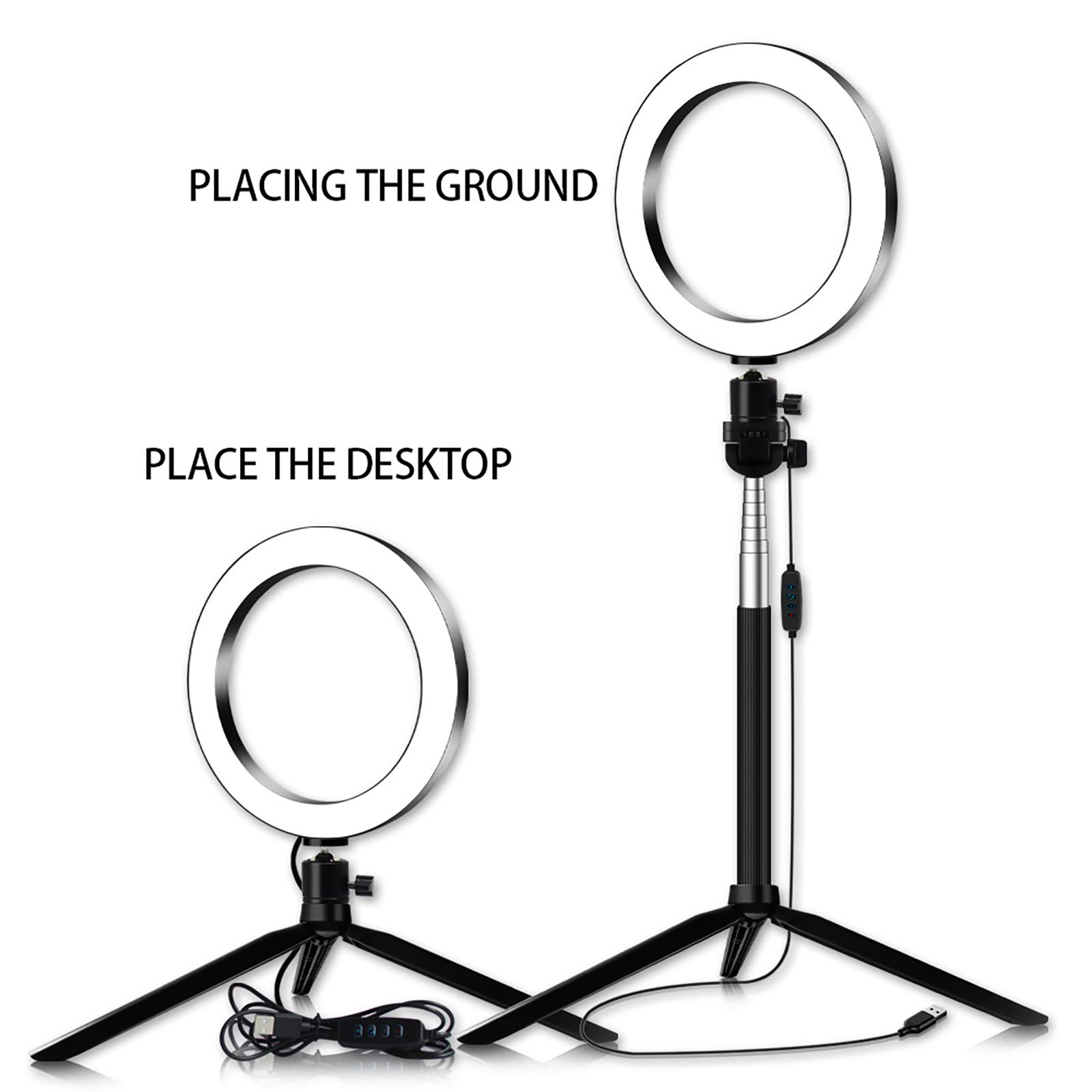 Selfie Luce ad Anello con 2 Regolabile Basamento del treppiedi e Supporto del Telefono, LED dimmerabili Desktop di Bellezza Selfie Luce per Youtube Video, in Diretta, Trucco