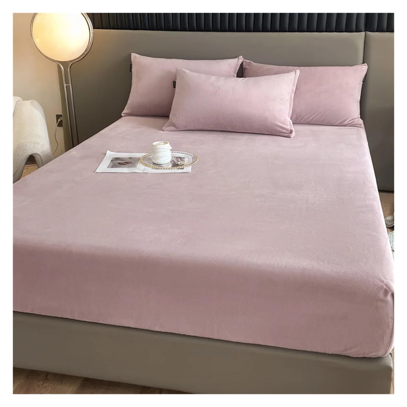 Sábana bajera de franela de franela, suave y cómoda, funda de colchón de color sólido, cálida para invierno, de tela de terciopelo (color 4,90 x 190 x 20 cm, 1 unidad)