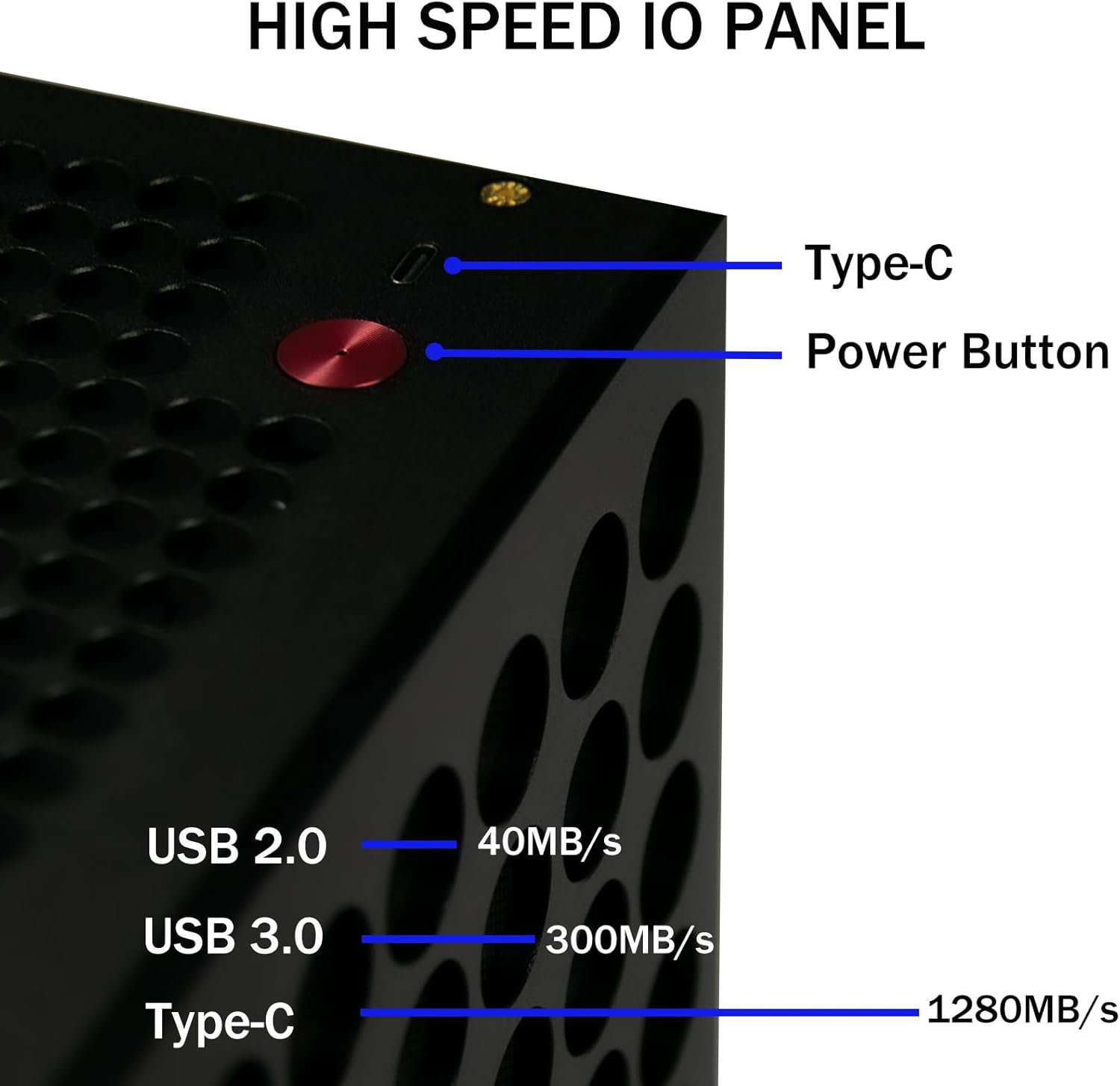 ATX Gaming PC Case, CNC Machined Full Aluminum Tower, High-Airflow Full Ventilation Design, Type-C Front I/O, Dust Filters, Transparent Acrylic Side Panel, Black