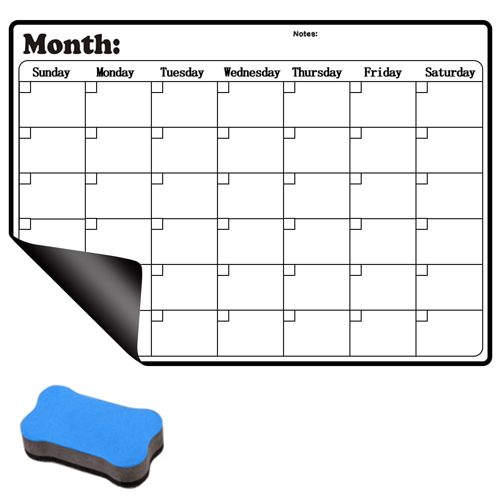 A3 Magnetic Monthly Planner for Fridge Monday to Sunday Reusable Dry Erase Monthly Planner Memo Whiteboard Calenda for Home Office to Do List (42x30cm) (with a Random Color Board Eraser)