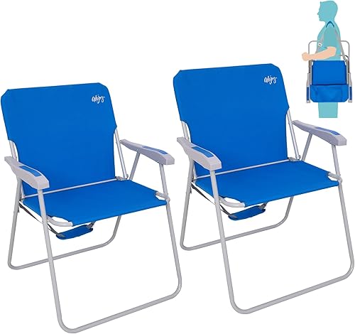 Miniatura 17 de #WEJOY Silla de playa plegable para adultos, silla de playa ligera con correas para el hombro, sillas de camping de respaldo alto con reposabrazos