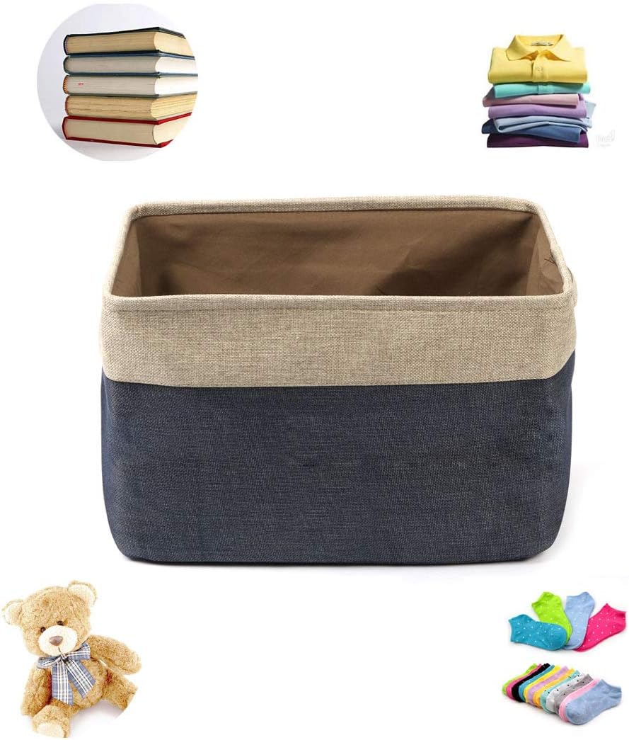 uxcell Collapsible Fabric Storage Basket Bins with Dual Handles, Foldable Toy Bins for Laundry Clothes Storage, Home Organizer for Bedroom Office Closet Shelves Dark Blue Large