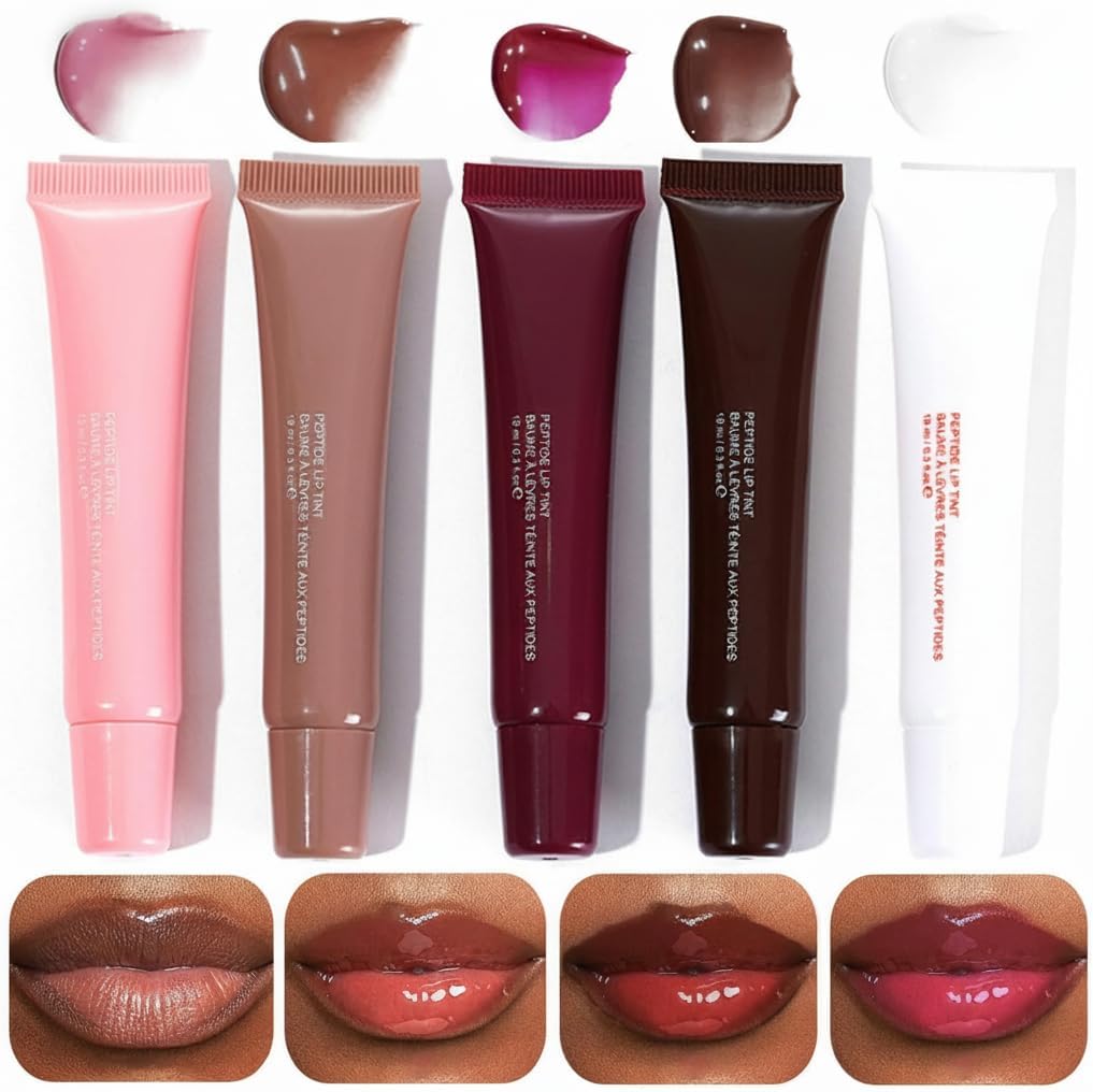 5 Colors Lip Jam Hydrating Lip Gloss, Hydrating Lip Care Glitter Glossy Plumping Lipgloss, High Shine Glass Finish Nude Colors Shiny Jelly Liquid Lipstick for Day and Night Makeup Women and Girls