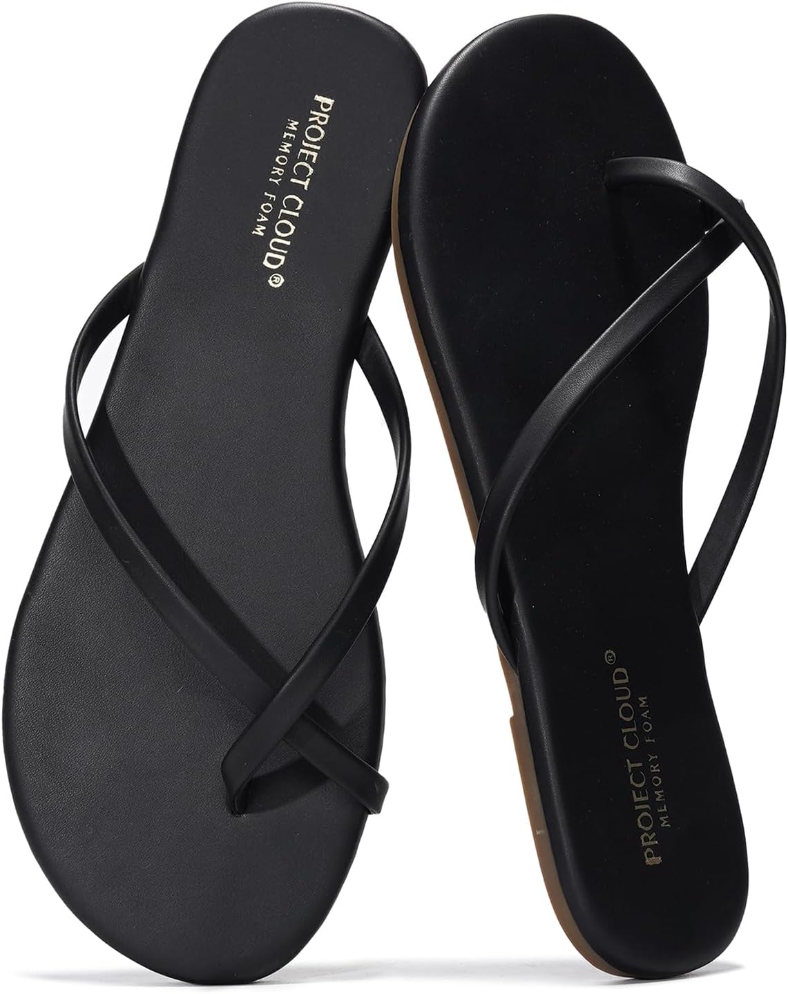 Project Cloud Flip Flops for Women - Memory Foam Flats Summer Sandals for Women 2025 - Vegan Leather Lightweight Womens Sandals Summer Beach Essentials Slides (EMOTION, BLK, 6)