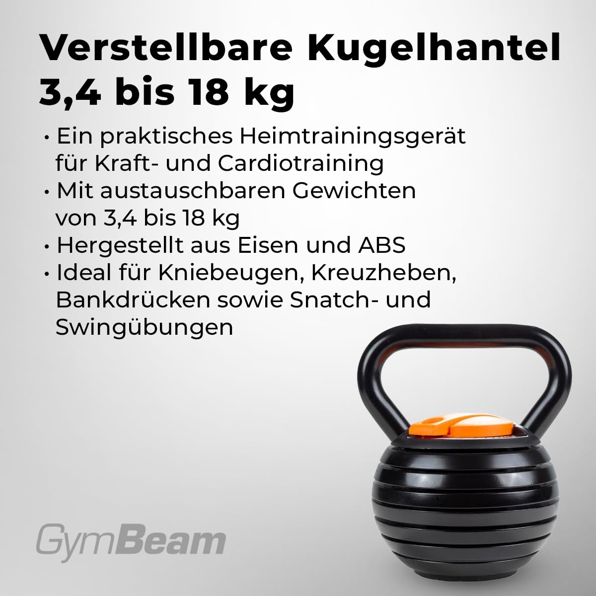 GymBeam Verstellbare Kugelhantel - für Krafttraining und Muskelaufbau, mit verstellbaren Hanteln und Gewichten, aus Eisen und ABS-Material, 3-18 kg
