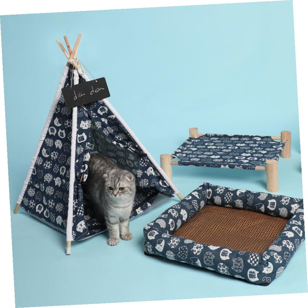 Tente pour Animaux de Compagnie avec Design Amovible Tente Lavable en Lin et Bois pour Chat et Chien en Intérieur et Extérieur