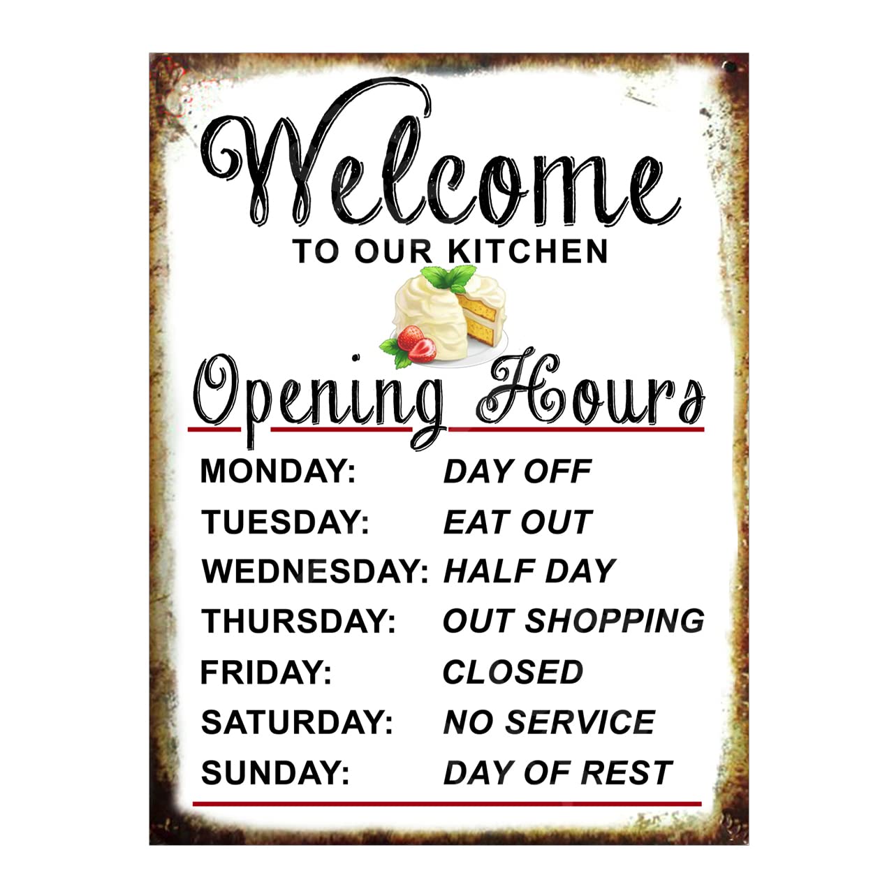 Welcome Opening Hours Kitchen Sign Metal Plaque, 10x8in ref3315