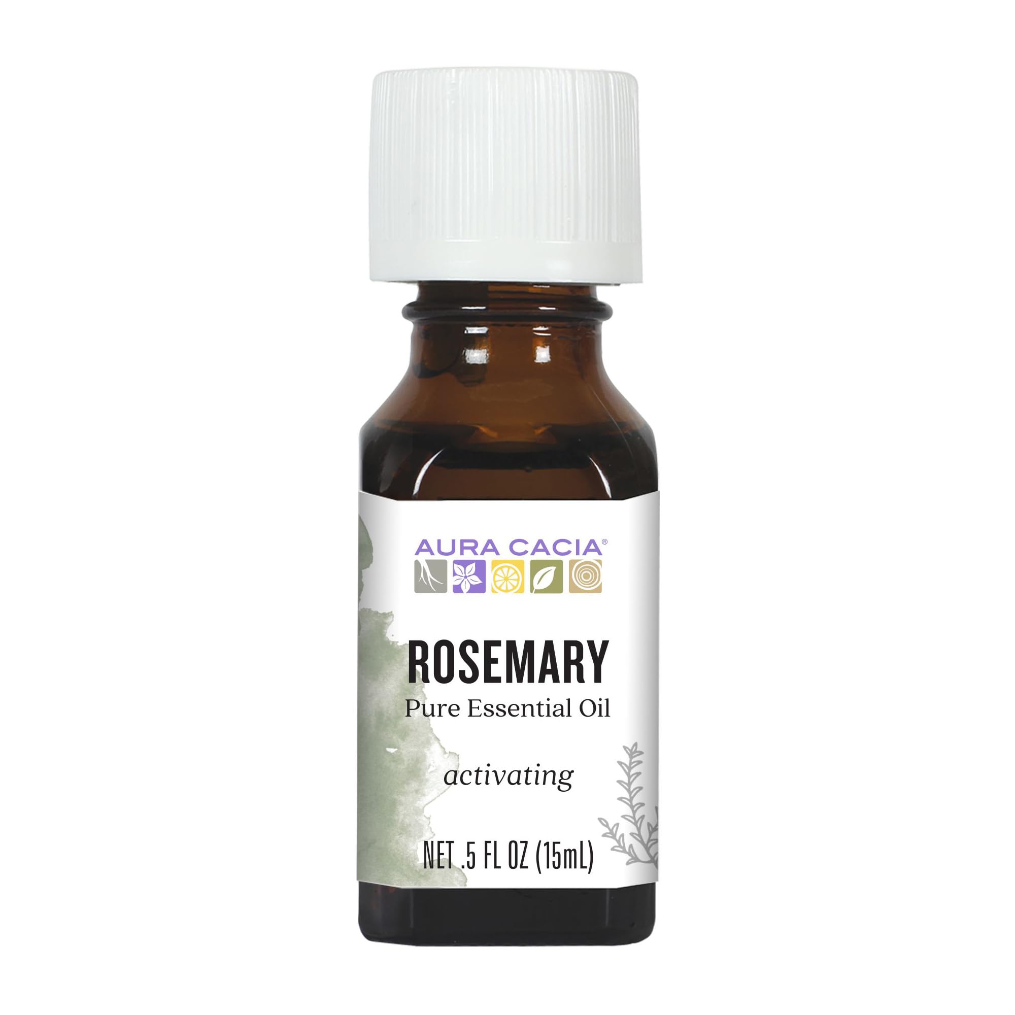 Aura Cacia Rosemary Essential Oil, Pure Rosmarinus Officinalis Oil, Aromatherapy for Skincare, Massage, Hair Care, DIY Blends | 0.5 Fl Oz (Pack of 1)