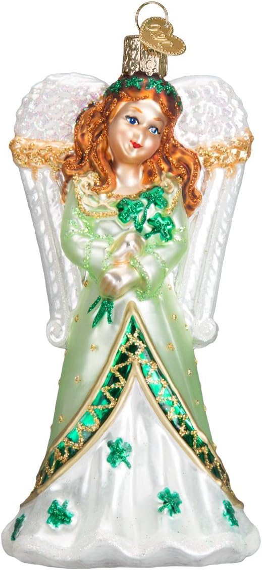 Old World Christmas Irish Angel Glass Blown Ornament for Christmas Tree, Handcrafted Holiday Decoration, Religion Collection