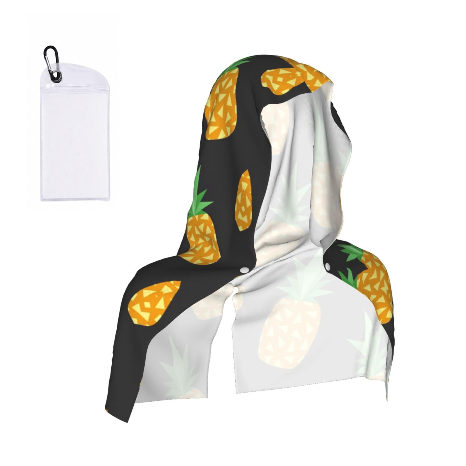 EZDLOWVBA Yellow Pineapple Print 2 Pack Cooling Hoodie Towels,Sports Headscarf, Neck Wrap Scarf,Breathable Cooling Towel For Neck And Face, Travel, Swimming, Training