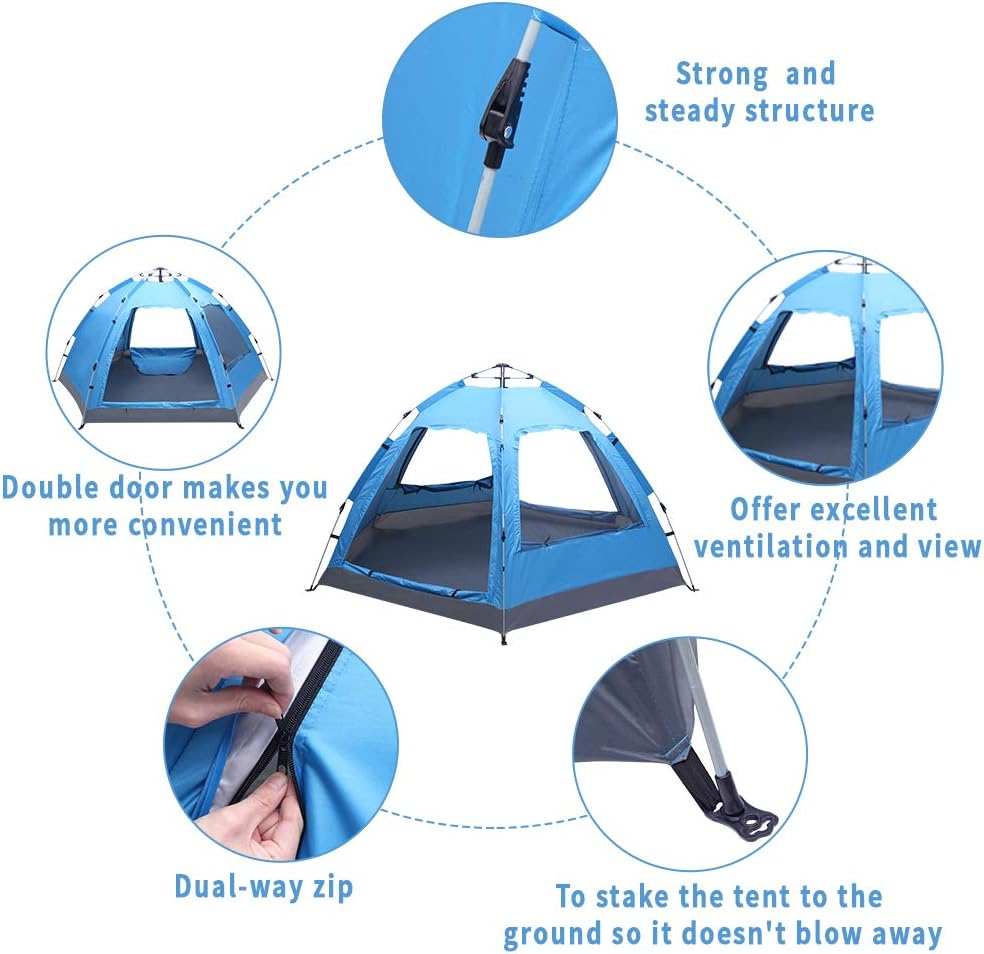 Simply-Me Beach Tent Pop Up Sun Shelter Tent Automatic Sun Umbrella Tent,Windproof Outdoor Cabana Instant Portable,Fit 3-4 Persons,Double Door,with Carrying Bag