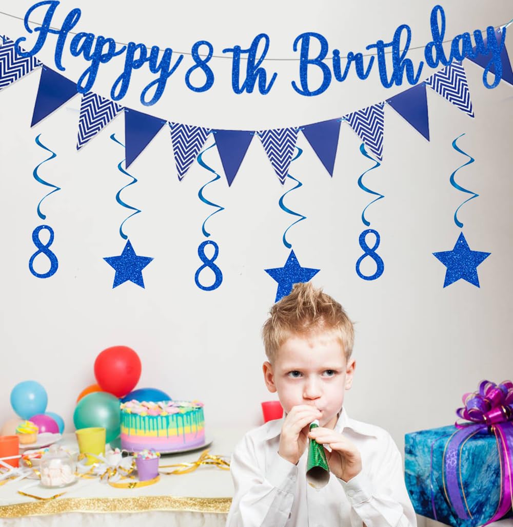 Elicola 7. Geburtstag Deko-Set In Blau – Banner, Wimpel & Wirbel, Inkl. Ballonband – Partyzubehör Für Jungen