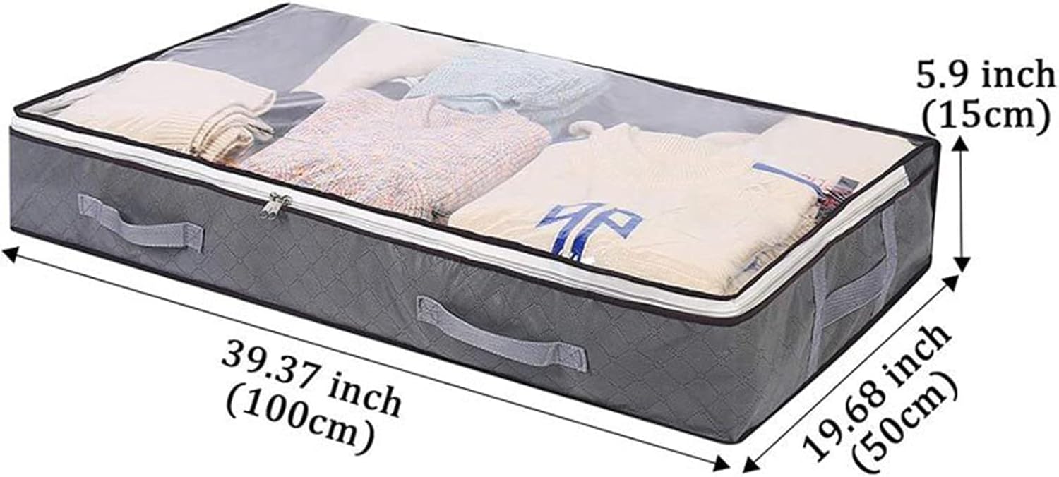 75L Underbed Storage,4 Pack Foldable Stackable Large Clear Stackable Storage Containers with Zipper,Durable Sturdy Comforter Storage Bag for Pillows,Comforter,Blanket,Shoes,Clothes,Wrapping Paper