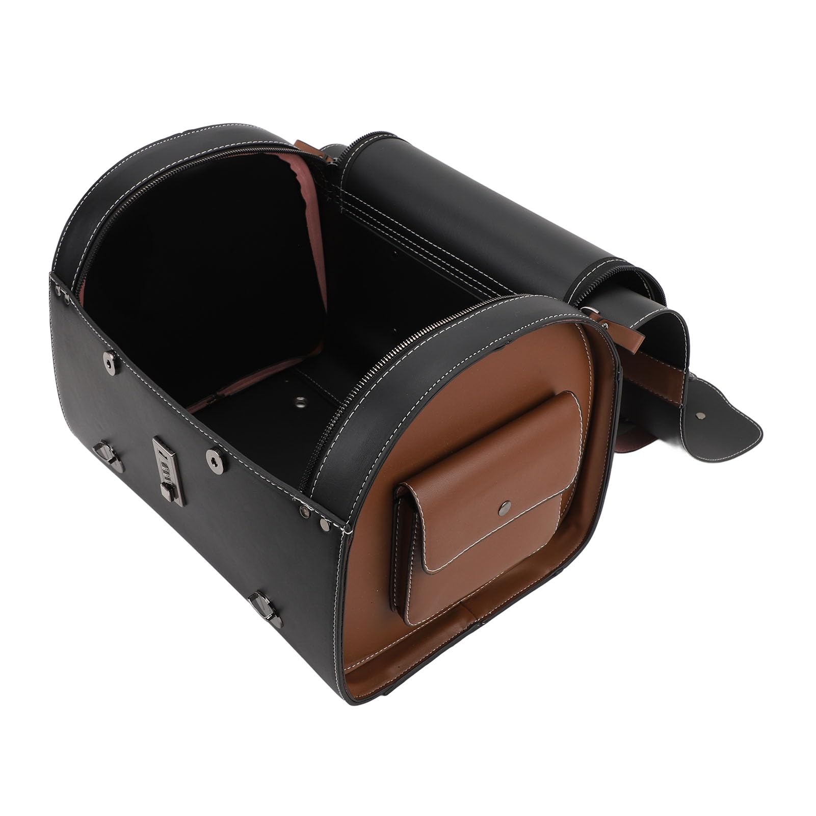 Acouto 29,5 L Motorrad-Hecktasche, Universal-Roller-Gepäcktasche mit Schnellverschluss-Design und C-Motorrad-Hecktasche aus Leder, Gepäckträgertasche. (Schwarz mit braunem Band)