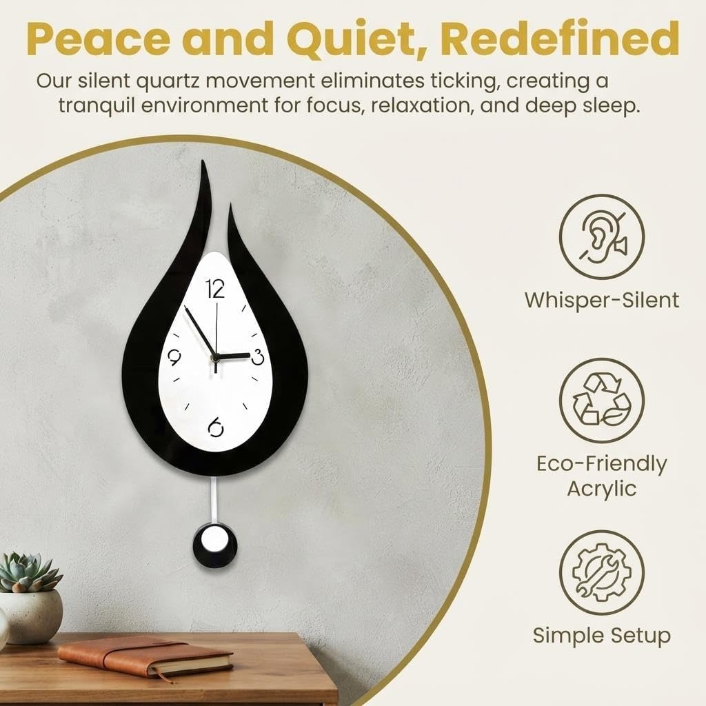 Battery Wall Clock with Pendulum 9.4x21.4 Inch for Living Room Decor