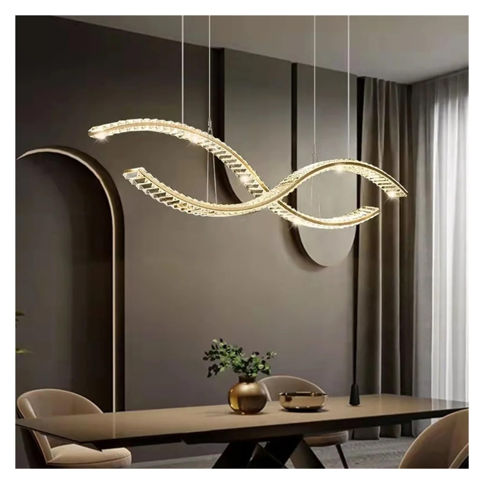 ASerZenith Dining Room Chandelier Modern Luxury Crystal Pendant Lamp Living Kitchen Island Hanging Lamp Stainless Steel Long Chandelier,L100Cm