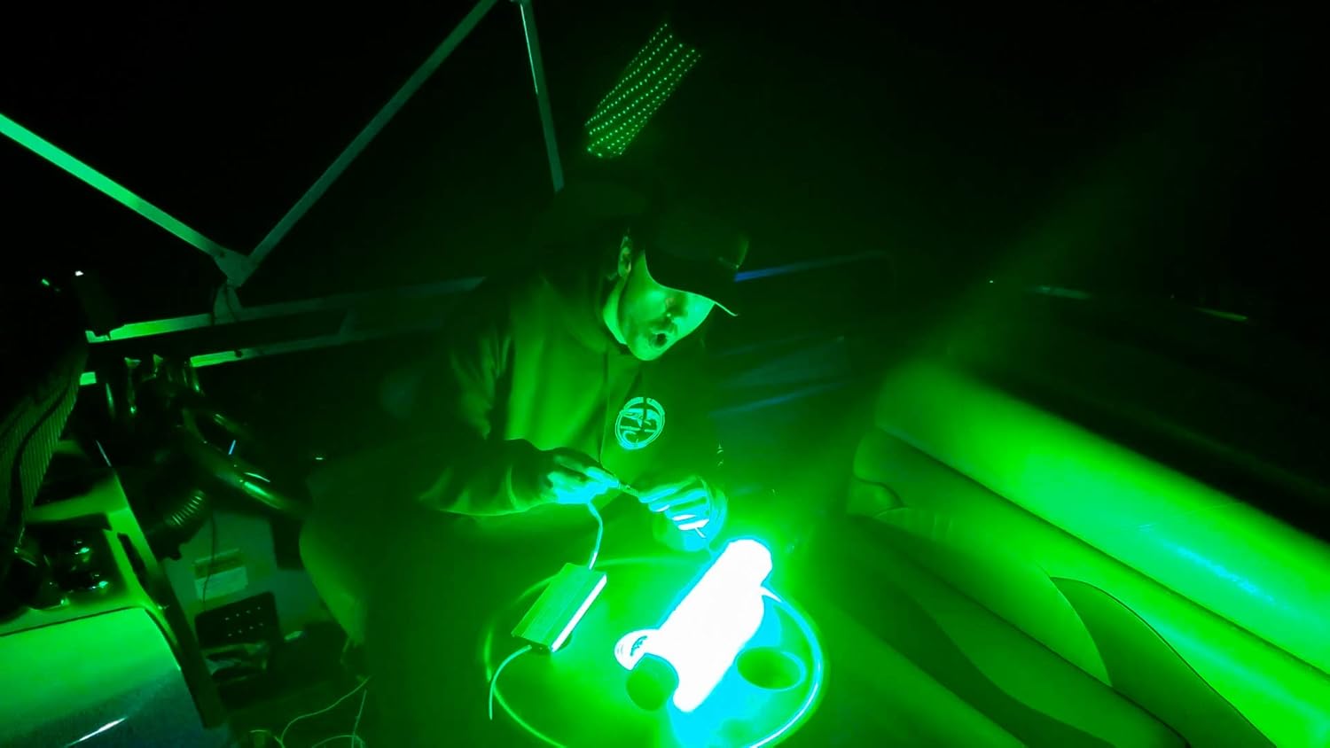 🔥 Cаѕhbасk uр tо 70% Green Underwater Fishing LED Light 15000 Lumens 12 Volt Night Fish Attracting Saltwater IP68 Waterproof Pro15DX w Alligator Clips and Cigarette Lighter QD Adapters, Long 30ft Cord, Made in Texas