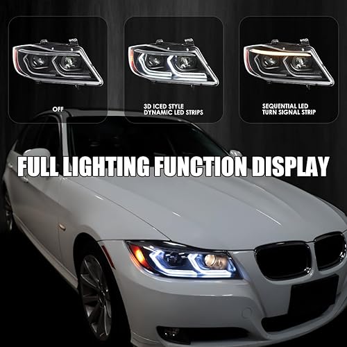 Miniatura 2 de Spec-D Tuning Faros delanteros negros de doble proyector con tubo LED 3D y animación de arranque compatibles con BMW Serie 3 E90 SedanE91 Wagon