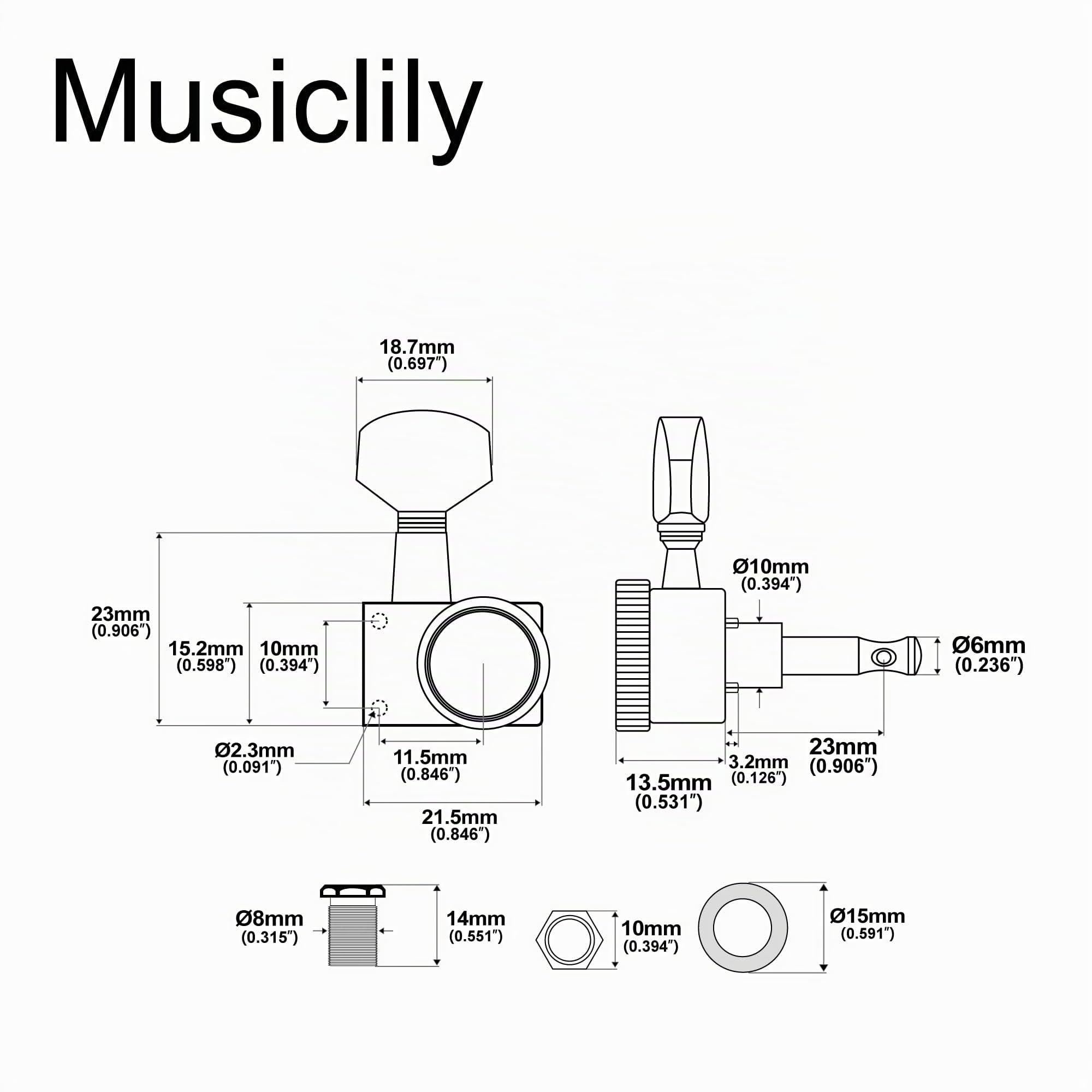 Musiclily Pro 6 en Línea 2-pins Clavijas de Afinación Clavijeros Bloqueantes de Repuesto para Guitarra Fender Strat/Tele, Oro