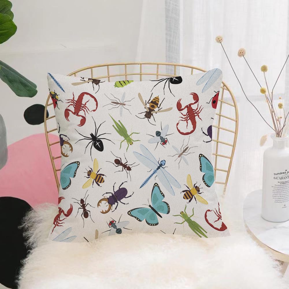 HYOSXW Cushion Cover,Throw Pillow Case Home Decorative for Living Room Bedroom Sofa Chair 16X16 Inch,cts doodle seamless pattern vector color background with bug fly butterfly lady,Pillowcase 40X40cm