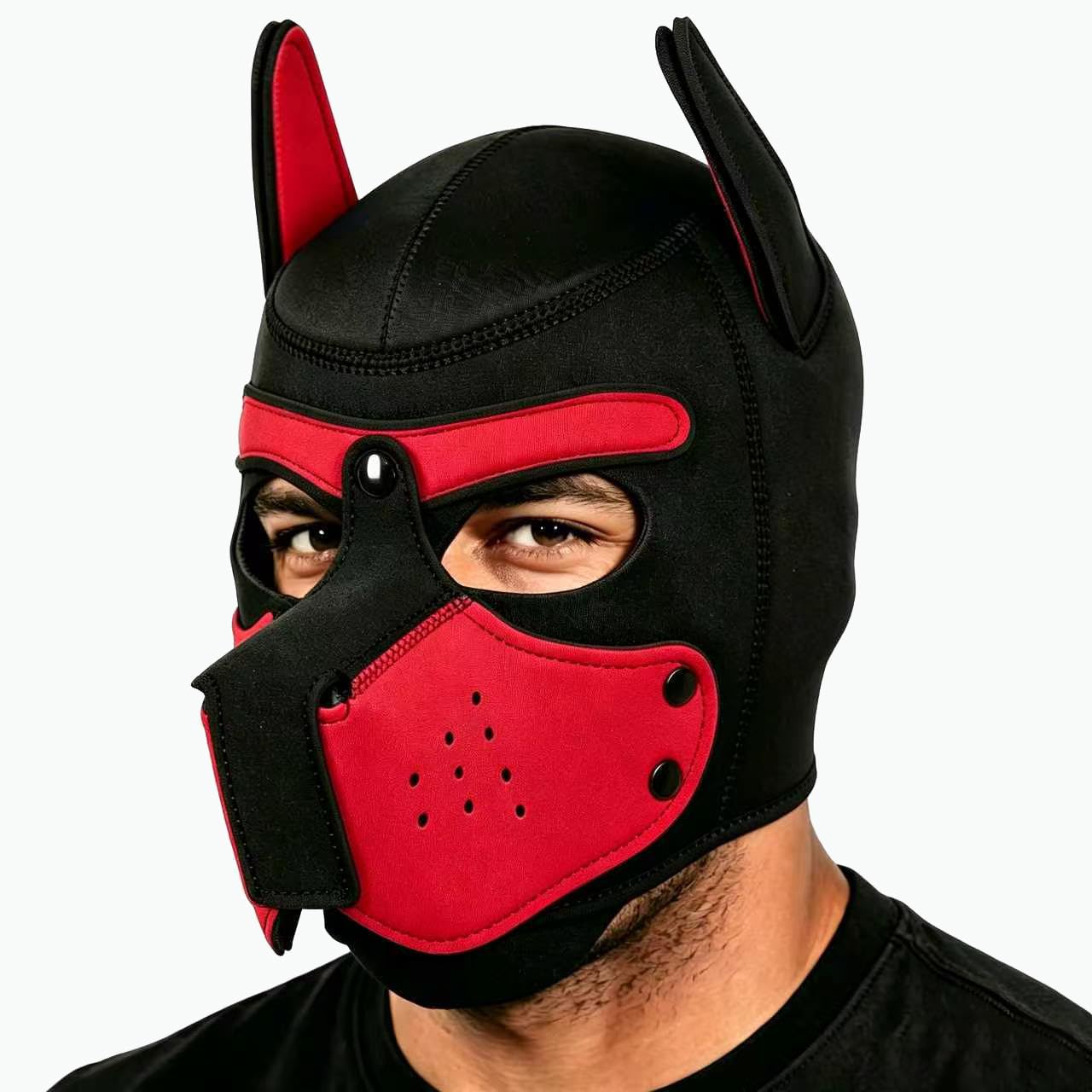 Pup Hood, Pup Play Hood, Removable Dog Full Face Pup Hood (Red)