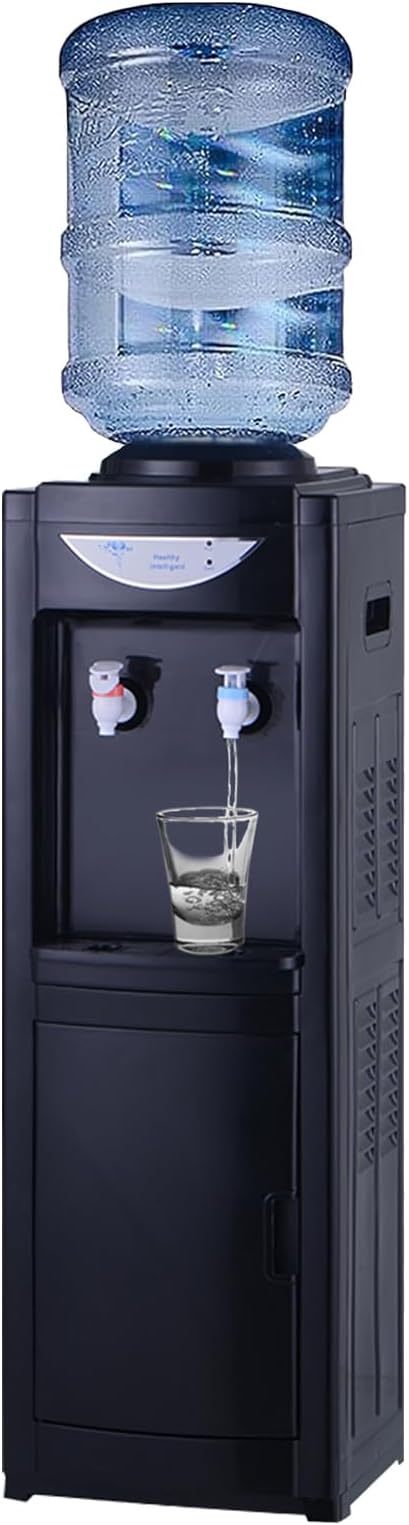 5 Gallon Top Loading Hot/Cold Water Cooler Dispenser with Child Safety Lock & Storage Cabinet, Removable Drip Tray for Kitchens, Indoor Home Office Use Black