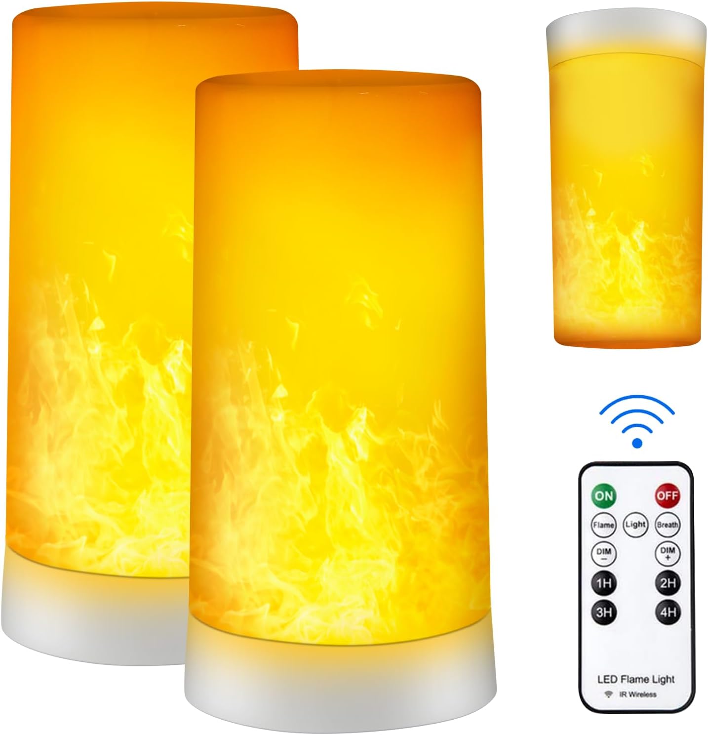 LED Flame Impact Mild, Upgraded Flame Lamp 4 Modes USB Rechargeable Hearth Lights with Distant & Timer, Waterproof Pillar Flickering Lanterns for Rest room Patio Wedding ceremony Halloween Dwelling Decor 2 Pack
