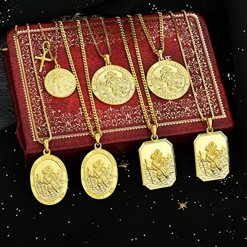 FJ St. Christopher Jewelry 925 Sterling Silver, Antiqued Religious Protector Talisman Pendant for Men Women, Coin/Round/Oval/Medal/Square/Locket