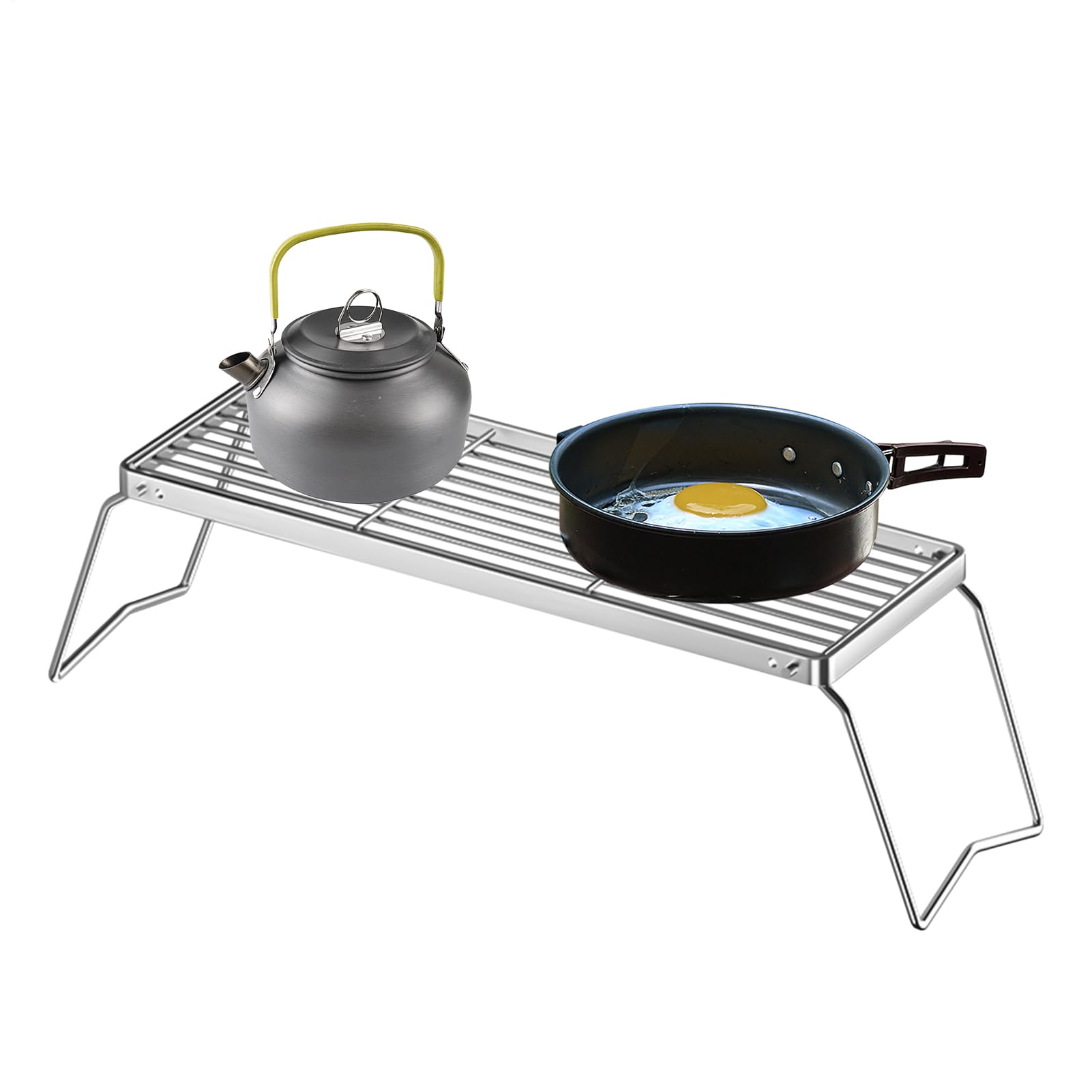 Grill Rack, Foldable Cooking Stand, Portable BBQ Grid, Silver, Compact Fire Pit Tool, for Outdoor Stove Griddle Yard Gathering Camping Backpacking Fishing Vegetables Chicken Use