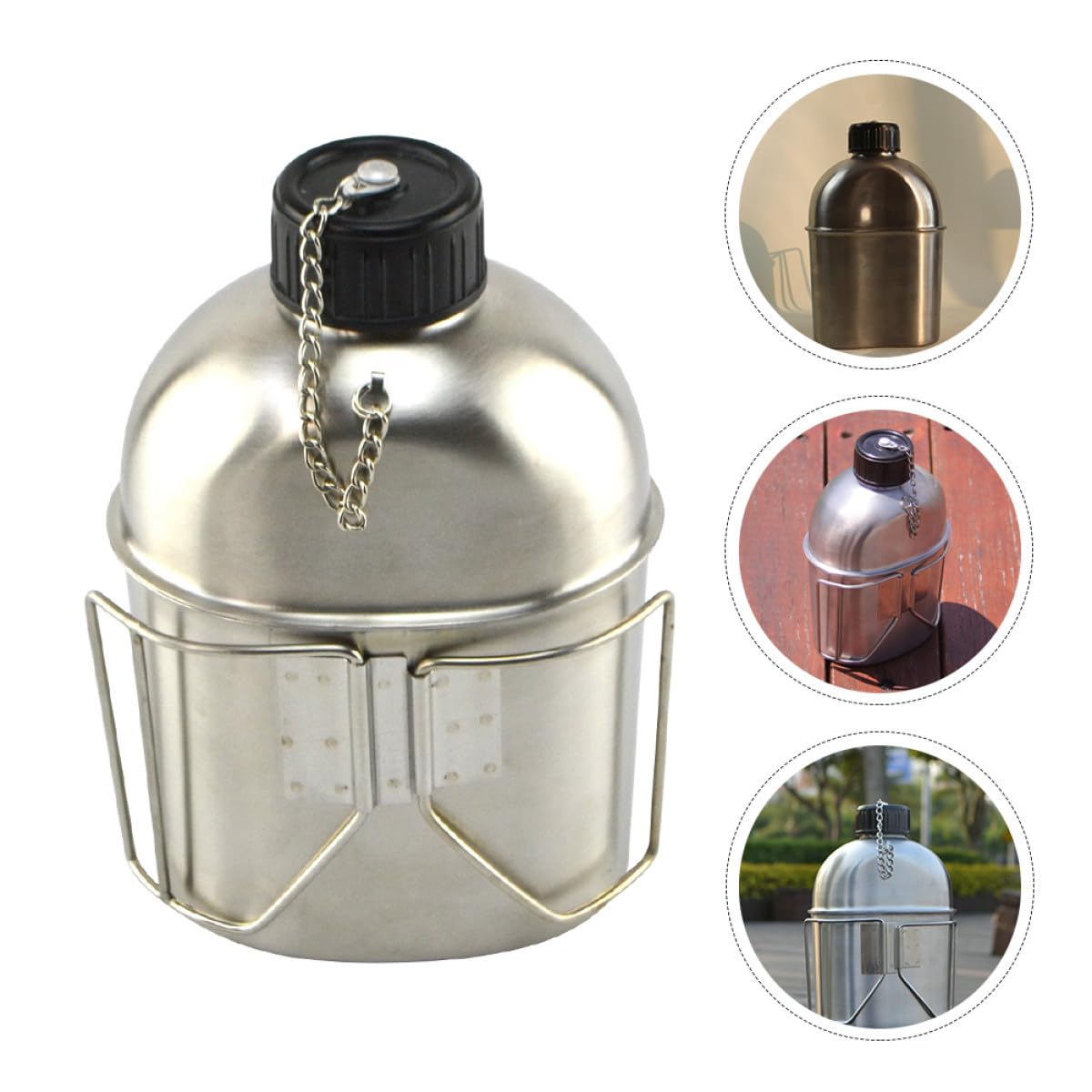 Gourde en Acier Inoxydable avec Poignée, Lot de 1 Set de Set de Camping