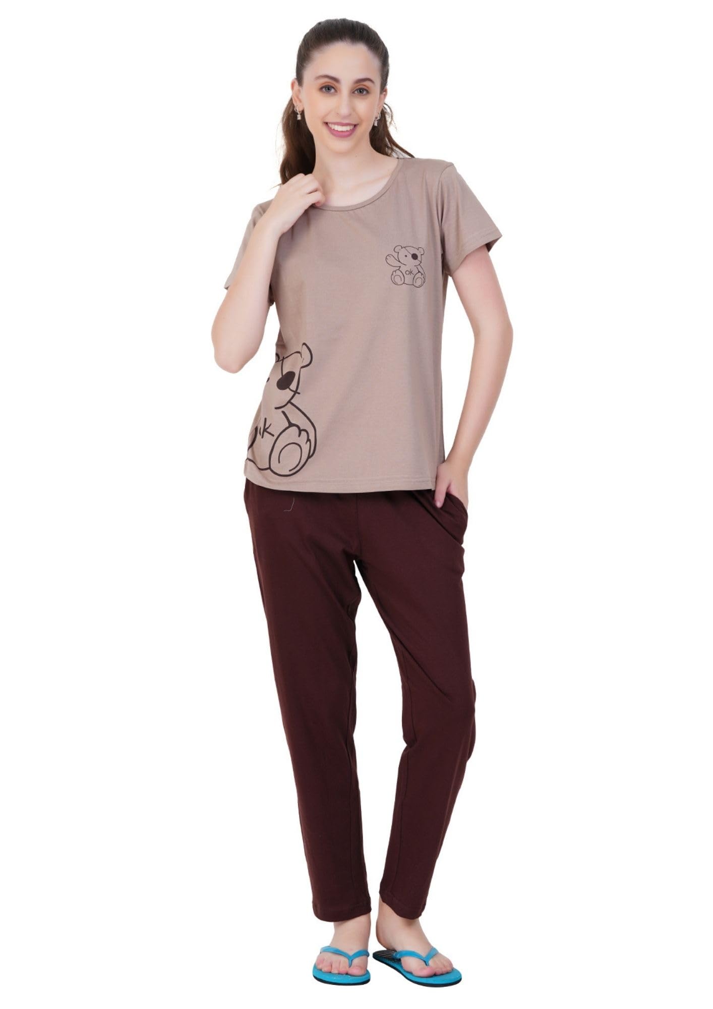 Litelooks Women's Premium Cotton Print Night Suits – Comfortable & Stylish Pajama Set with Pockets