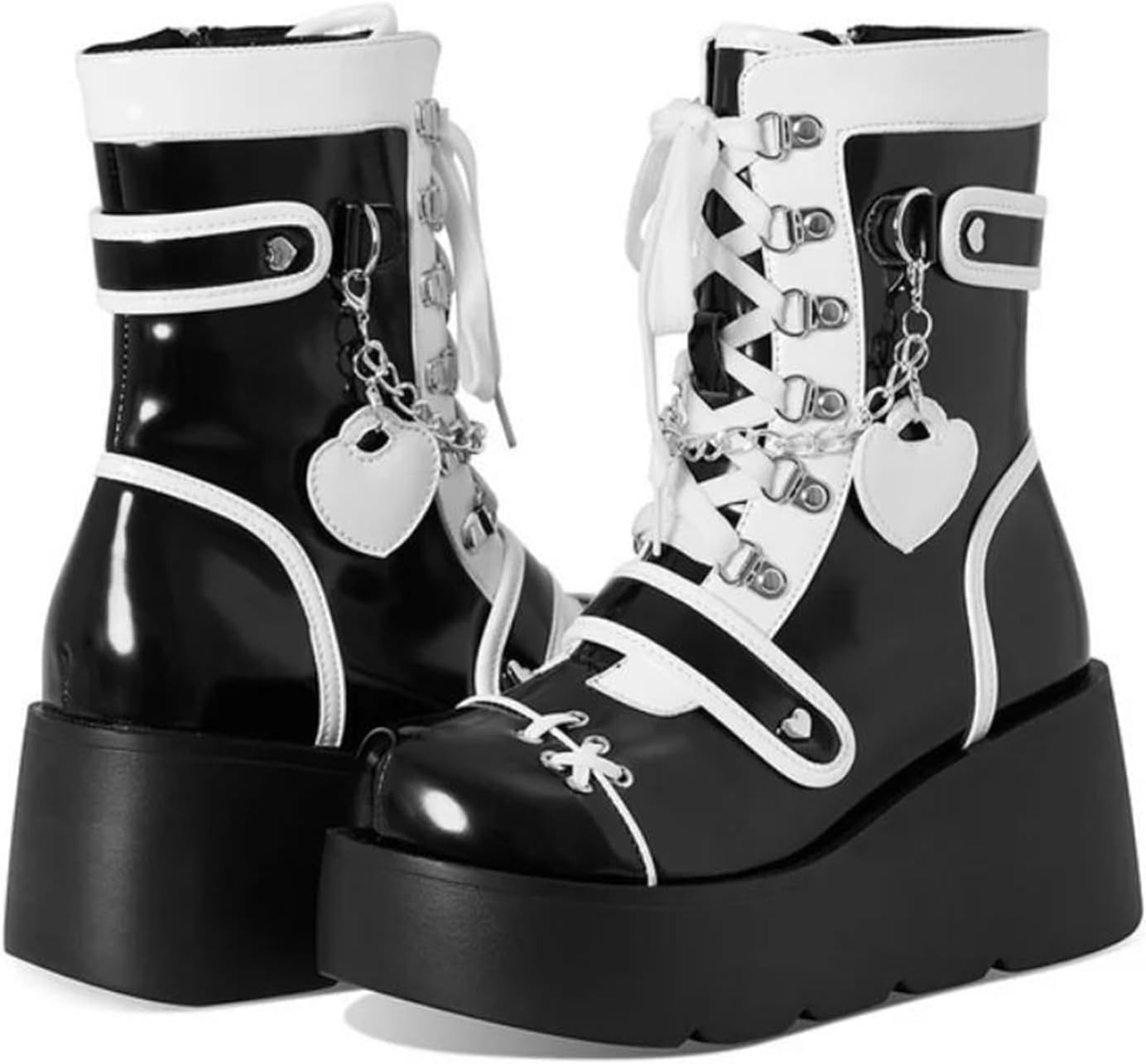 ZKXYFFS Platform Ankle Boots for Women Chunky High Heel Booties Goth Round Toe Combat Wedges Boots Buckle Studded Motorcycle Booties