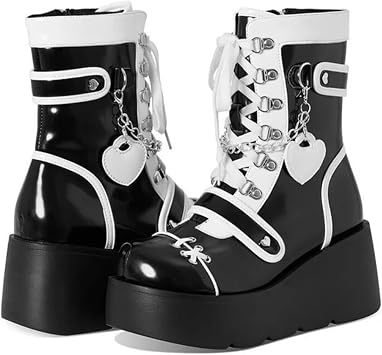 ZKXYFFS Womens High Heel Platform Boots Square Toe Lace Up Ankle Booties Chunky Heel Mid Calf Boots Motorcycle Combat Boots
