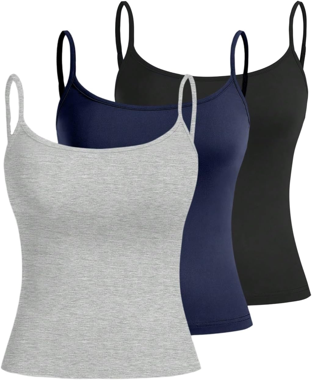 WDIRARA Women's 3 Pack Cami Tops Spaghetti Strap Camisole Fitted Top Basic Undershirts