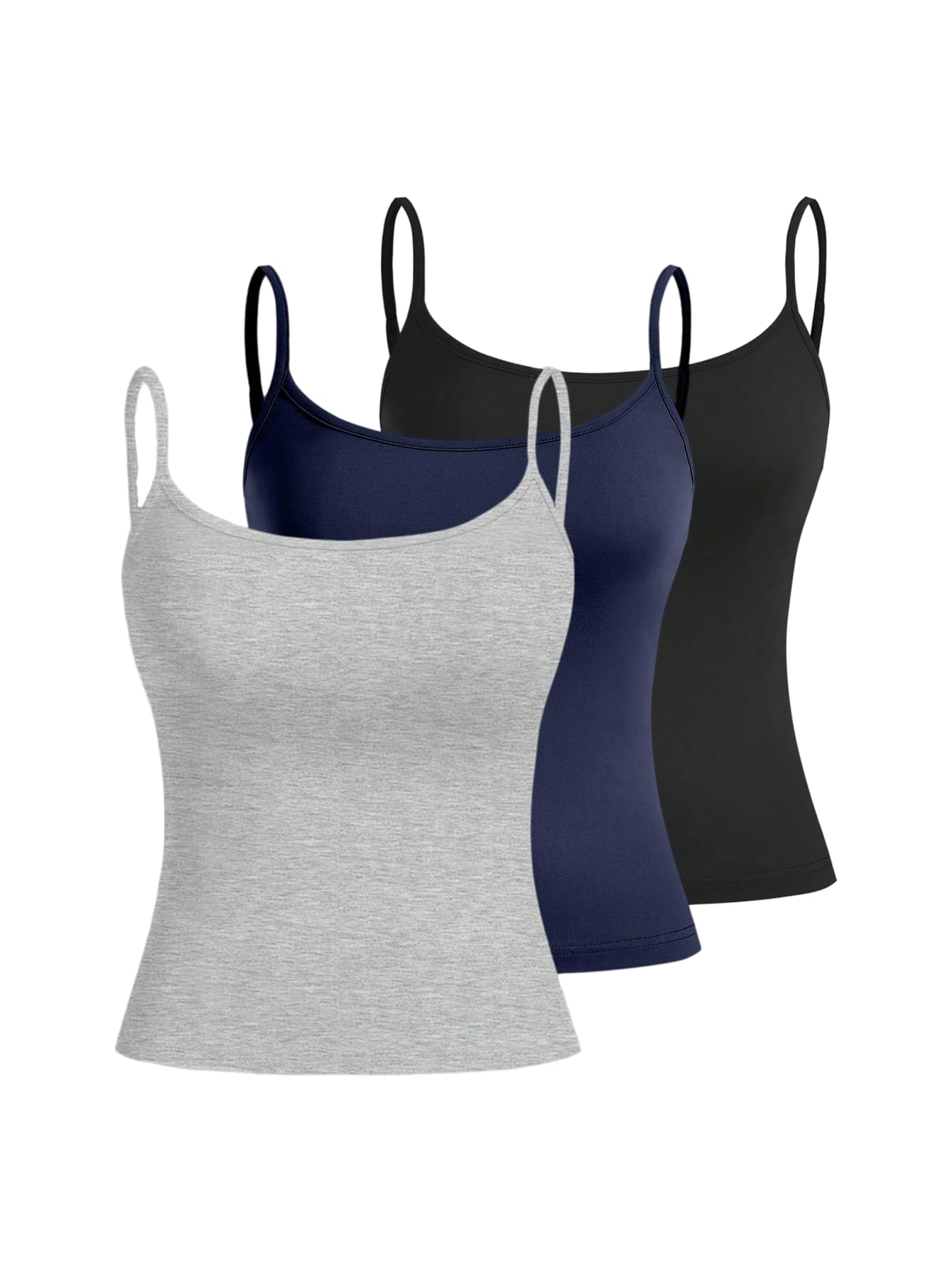Women's Sleeveless Crop Camisole 3 Packs Spaghetti Strap Tank Tops Slim Fit Cami Shirts