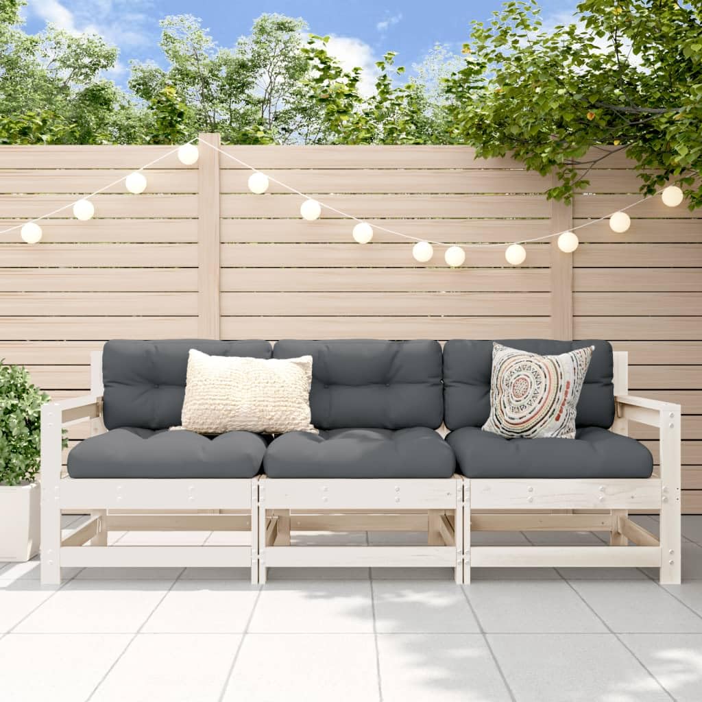Gecheer 3 pz,Divano,da Giardino,per Esterno,Patio,Terrazzo,a 3 Posti,in Legno di Pino,Bianco,Divano Modulare Giardino da Esterno,Divano in Legno,Divano 3 Posti da Giardino,Esterno
