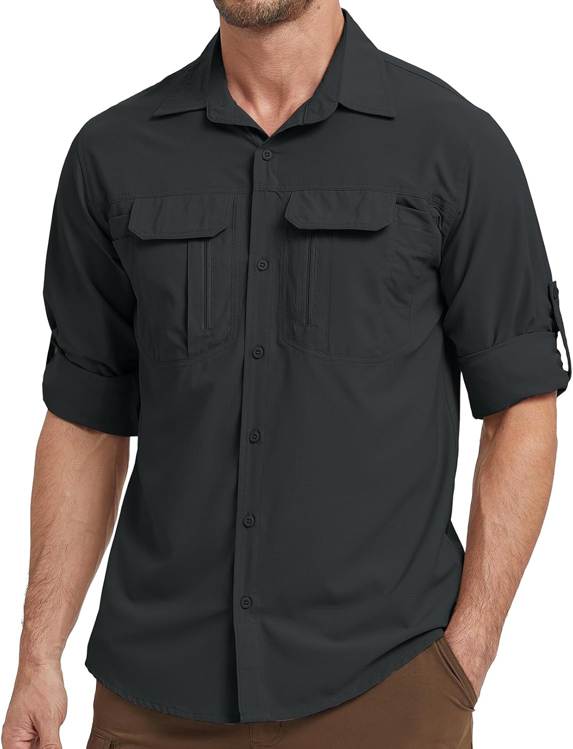 Men's Safari Shirt Long Sleeve UPF 50 Sun Protection Quick Dry Breathable Fishing Hiking Travel Shirt