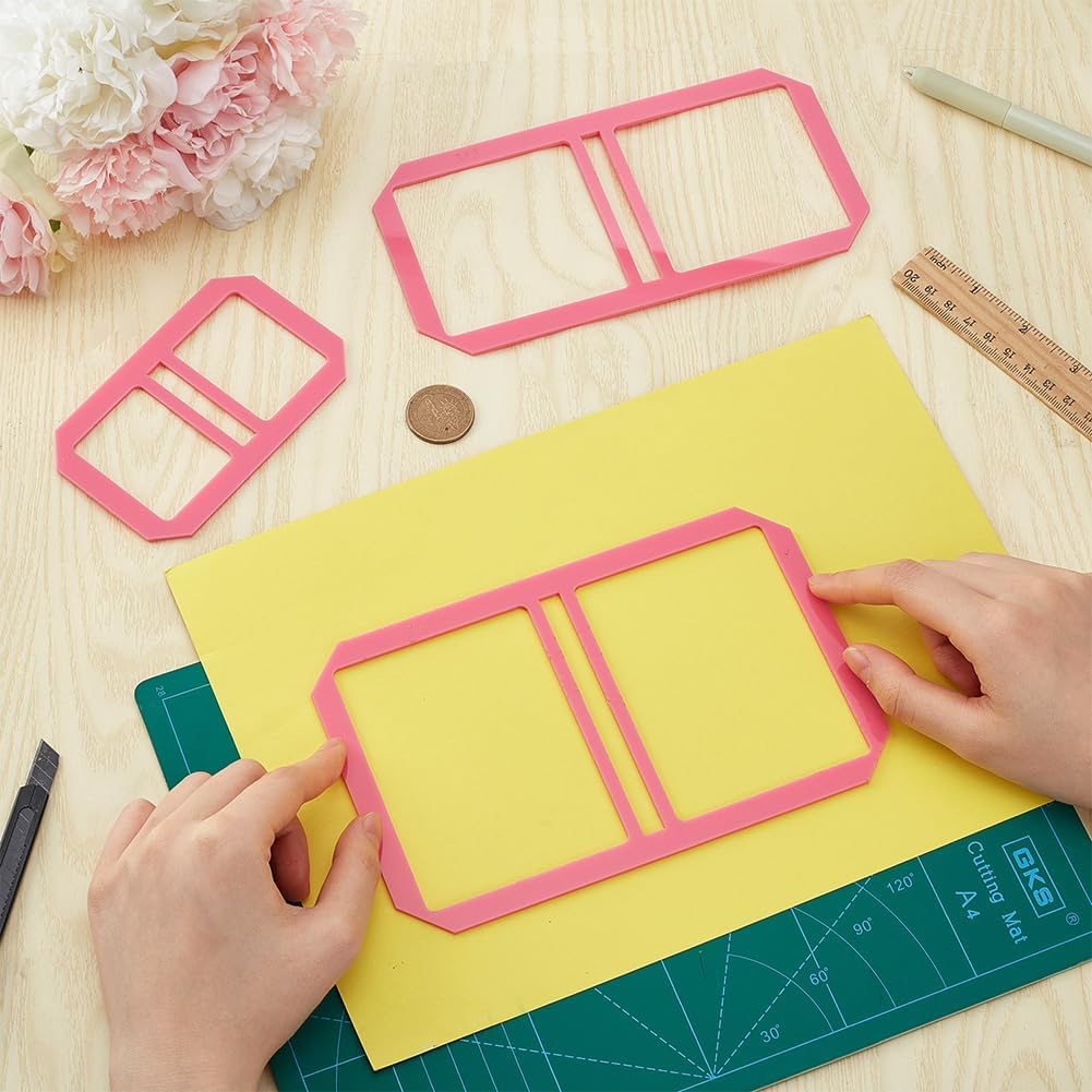 BENECREAT 3Pcs Mini Pink Bookbinding Tool, Acrylic Sticky Notes Bookbinder Guide Stencil Template Bookbinding Ruler Scrapbooking Tool for Portable Notebook Journal Handbook Making
